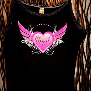 Illegal Street Wear Brand black camisole tee with pink logo size women's XL